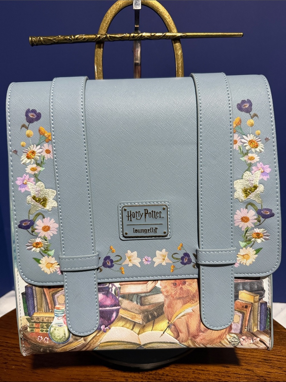 Loungefly Light Blue Floral Cat Spellbook Backpack - Picture 2 of 7